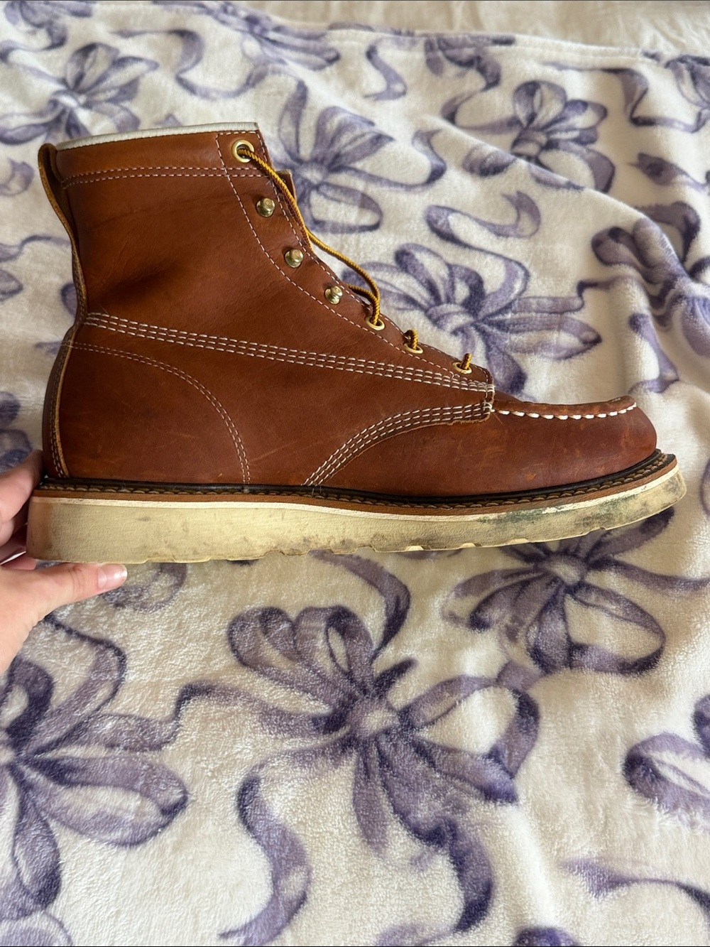 Made in USA Brown Leather Work Boot — Moc Toe - Picture 8 of 16